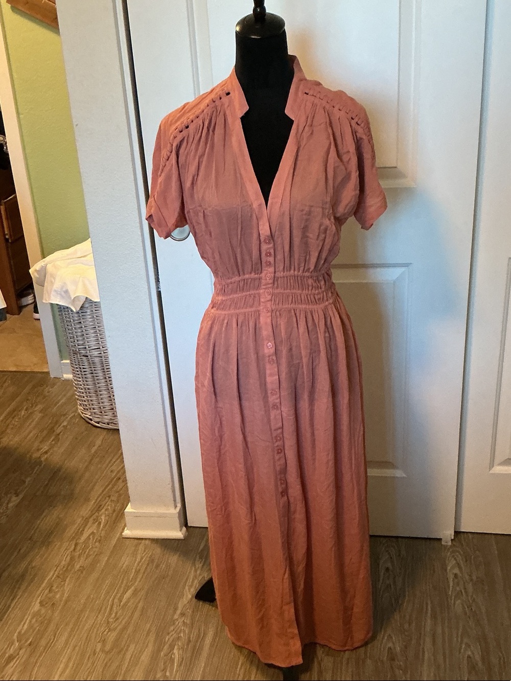 Poupette St. Barth Rose Pink Button-Front Maxi Dress XS NWOT